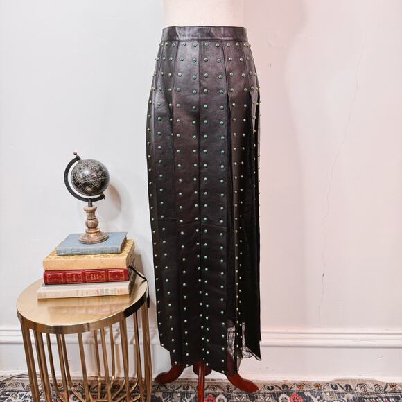 Valentino Black Leather Lace Maxi Skirt Runway 2016 Studded High Waist $10k Sz 4 - Picture 4 of 16